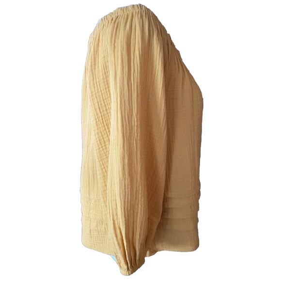 NWT Roan & Ryan Evereve Mustard Gauzy Top Sz S 3/4 elasticized sleeves Layers - Picture 3 of 8